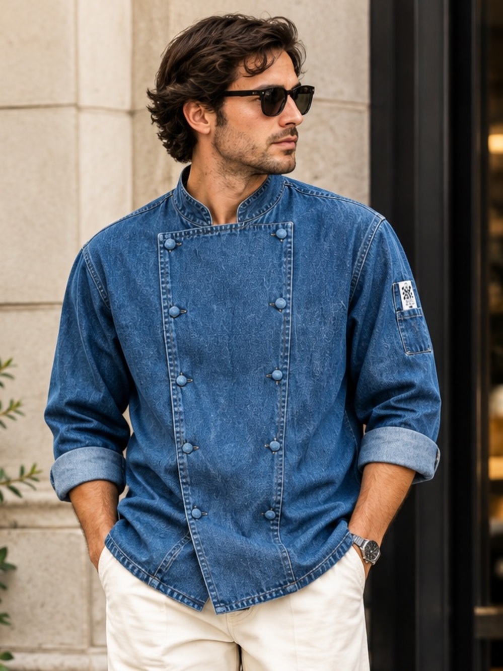 Vintage 1980s CHEF REVIVAL Denim Jacket - Blue Double-Breasted Workwear - Unisex